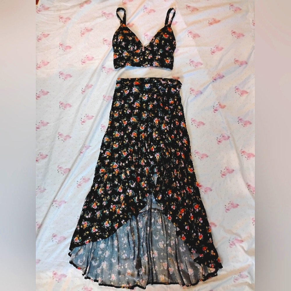 Floral Wrap around skirt with matching crop top